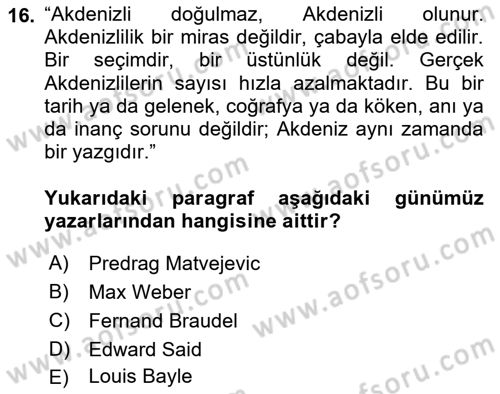 Akdeniz Uygarlıkları Sanatı Dersi 2024 - 2025 Yılı (Final) Dönem Sonu Sınav Soruları 16. Soru