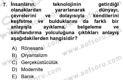 Akdeniz Uygarlıkları Sanatı Dersi 2024 - 2025 Yılı (Final) Dönem Sonu Sınav Soruları 7. Soru