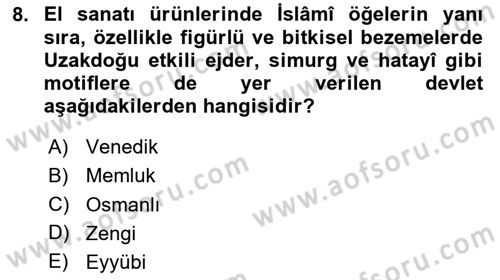 Akdeniz Uygarlıkları Sanatı Dersi 2024 - 2025 Yılı (Final) Dönem Sonu Sınav Soruları 8. Soru