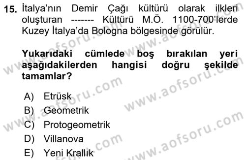 Akdeniz Uygarlıkları Sanatı Dersi 2024 - 2025 Yılı Yaz Okulu Sınav Soruları 15. Soru
