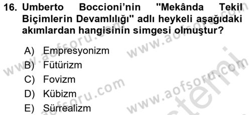 Akdeniz Uygarlıkları Sanatı Dersi 2024 - 2025 Yılı Yaz Okulu Sınav Soruları 16. Soru