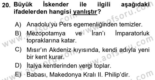 Akdeniz Uygarlıkları Sanatı Dersi 2024 - 2025 Yılı Yaz Okulu Sınav Soruları 20. Soru