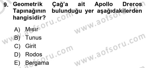 Akdeniz Uygarlıkları Sanatı Dersi 2024 - 2025 Yılı Yaz Okulu Sınav Soruları 9. Soru