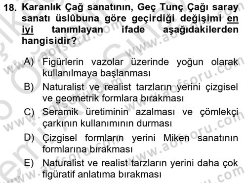 Akdeniz Uygarlıkları Sanatı Dersi 2025 - 2026 Yılı (Vize) Ara Sınav Soruları 18. Soru