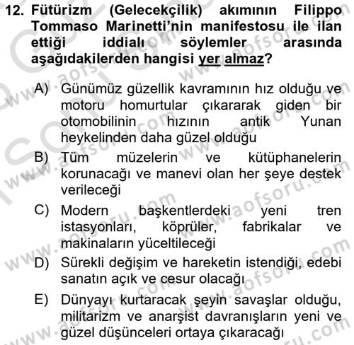 Akdeniz Uygarlıkları Sanatı Dersi 2025 - 2026 Yılı (Final) Dönem Sonu Sınav Soruları 12. Soru