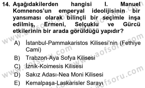 Akdeniz Uygarlıkları Sanatı Dersi 2025 - 2026 Yılı (Final) Dönem Sonu Sınav Soruları 14. Soru