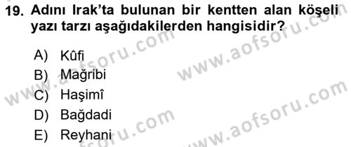 Akdeniz Uygarlıkları Sanatı Dersi 2025 - 2026 Yılı (Final) Dönem Sonu Sınav Soruları 19. Soru