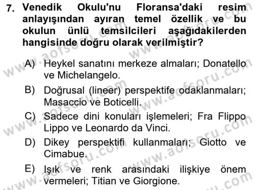 Akdeniz Uygarlıkları Sanatı Dersi 2025 - 2026 Yılı (Final) Dönem Sonu Sınav Soruları 7. Soru