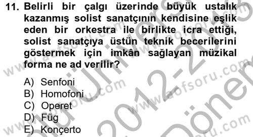 Güzel Sanatlar Dersi 2012 - 2013 Yılı (Final) Dönem Sonu Sınav Soruları 11. Soru