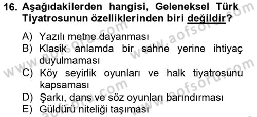 Güzel Sanatlar Dersi 2012 - 2013 Yılı (Final) Dönem Sonu Sınav Soruları 16. Soru