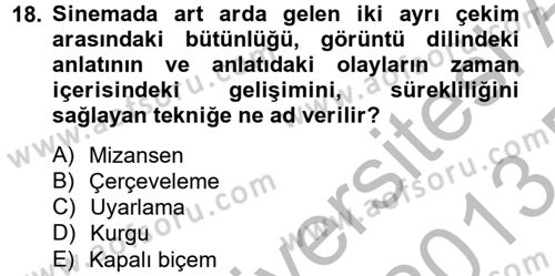 Güzel Sanatlar Dersi 2012 - 2013 Yılı (Final) Dönem Sonu Sınav Soruları 18. Soru
