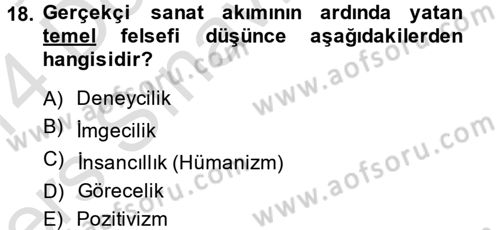 Güzel Sanatlar Dersi 2013 - 2014 Yılı Tek Ders Sınavı 18. Soru