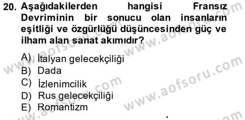 Güzel Sanatlar Dersi 2013 - 2014 Yılı Tek Ders Sınavı 20. Soru