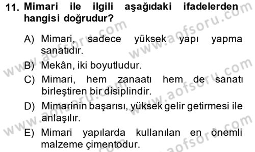 Güzel Sanatlar Dersi 2014 - 2015 Yılı (Vize) Ara Sınavı 11. Soru