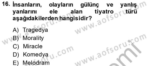 Güzel Sanatlar Dersi 2014 - 2015 Yılı (Final) Dönem Sonu Sınav Soruları 16. Soru