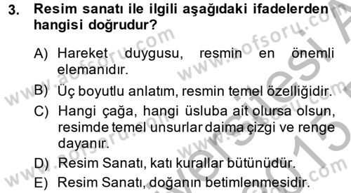 Güzel Sanatlar Dersi 2014 - 2015 Yılı (Final) Dönem Sonu Sınav Soruları 3. Soru