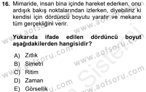 Güzel Sanatlar Dersi 2015 - 2016 Yılı (Vize) Ara Sınav Soruları 16. Soru