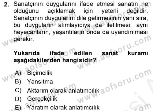 Güzel Sanatlar Dersi 2015 - 2016 Yılı (Vize) Ara Sınav Soruları 2. Soru