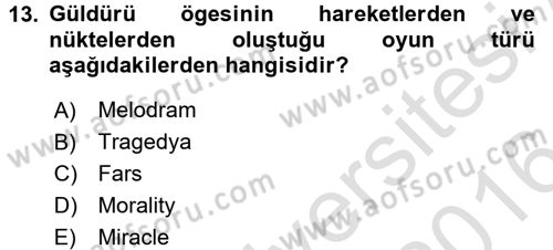 Güzel Sanatlar Dersi 2015 - 2016 Yılı (Final) Dönem Sonu Sınav Soruları 13. Soru