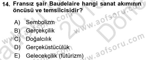 Güzel Sanatlar Dersi 2015 - 2016 Yılı (Final) Dönem Sonu Sınav Soruları 14. Soru