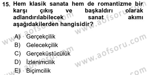 Güzel Sanatlar Dersi 2015 - 2016 Yılı (Final) Dönem Sonu Sınav Soruları 15. Soru