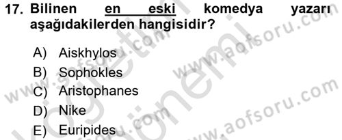 Güzel Sanatlar Dersi 2015 - 2016 Yılı (Final) Dönem Sonu Sınav Soruları 17. Soru