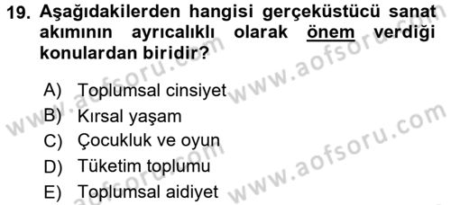 Güzel Sanatlar Dersi 2015 - 2016 Yılı (Final) Dönem Sonu Sınav Soruları 19. Soru