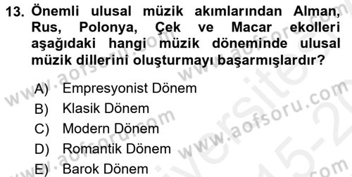 Güzel Sanatlar Dersi 2015 - 2016 Yılı Tek Ders Sınav Soruları 13. Soru