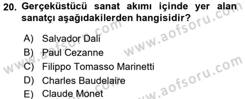 Güzel Sanatlar Dersi 2015 - 2016 Yılı Tek Ders Sınav Soruları 20. Soru