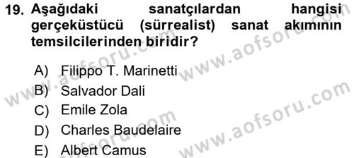 Güzel Sanatlar Dersi 2016 - 2017 Yılı (Final) Dönem Sonu Sınav Soruları 19. Soru