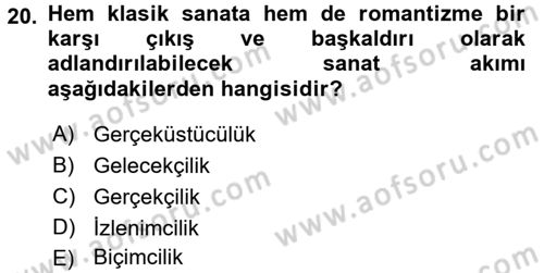 Güzel Sanatlar Dersi 2016 - 2017 Yılı (Final) Dönem Sonu Sınav Soruları 20. Soru