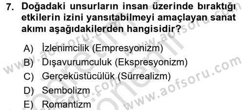 Güzel Sanatlar Dersi 2016 - 2017 Yılı (Final) Dönem Sonu Sınav Soruları 7. Soru