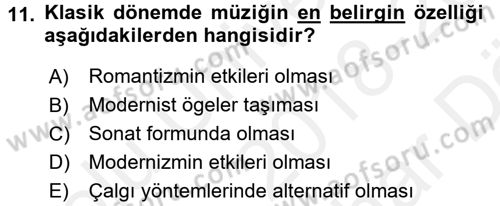 Güzel Sanatlar Dersi 2018 - 2019 Yılı (Vize) Ara Sınav Soruları 11. Soru