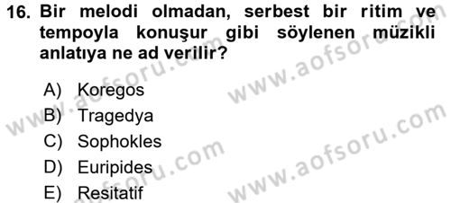 Güzel Sanatlar Dersi 2018 - 2019 Yılı (Vize) Ara Sınav Soruları 16. Soru