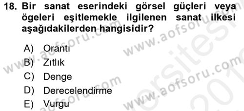 Güzel Sanatlar Dersi 2018 - 2019 Yılı (Vize) Ara Sınav Soruları 18. Soru