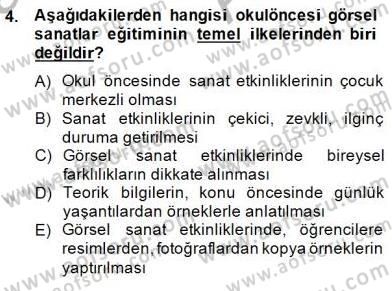 Görsel Sanatlar Eğitimi Dersi 2014 - 2015 Yılı (Vize) Ara Sınav Soruları 4. Soru