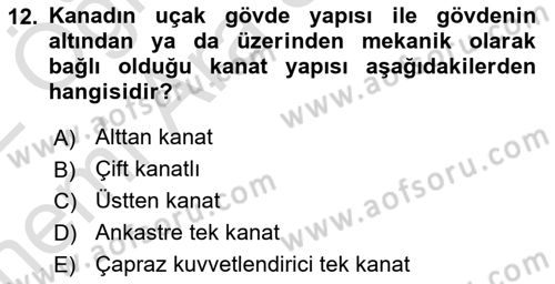 Havacılık Terminolojisi Dersi 2021 - 2022 Yılı (Vize) Ara Sınav Soruları 12. Soru