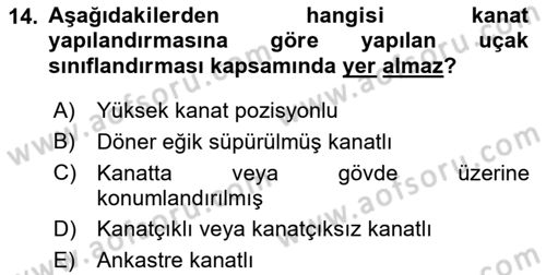 Havacılık Terminolojisi Dersi 2021 - 2022 Yılı (Vize) Ara Sınav Soruları 14. Soru