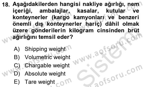 Havacılık Terminolojisi Dersi 2021 - 2022 Yılı (Vize) Ara Sınav Soruları 18. Soru