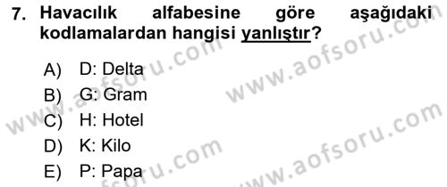 Havacılık Terminolojisi Dersi 2021 - 2022 Yılı (Vize) Ara Sınav Soruları 7. Soru