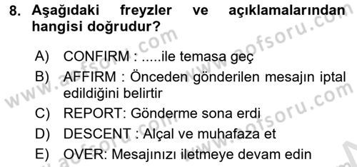Havacılık Terminolojisi Dersi 2021 - 2022 Yılı (Vize) Ara Sınav Soruları 8. Soru