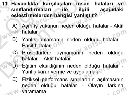 Havacılık Terminolojisi Dersi 2021 - 2022 Yılı (Final) Dönem Sonu Sınav Soruları 13. Soru