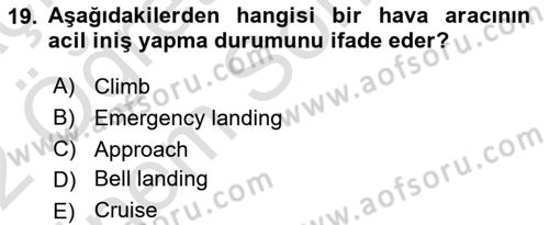 Havacılık Terminolojisi Dersi 2021 - 2022 Yılı (Final) Dönem Sonu Sınav Soruları 19. Soru