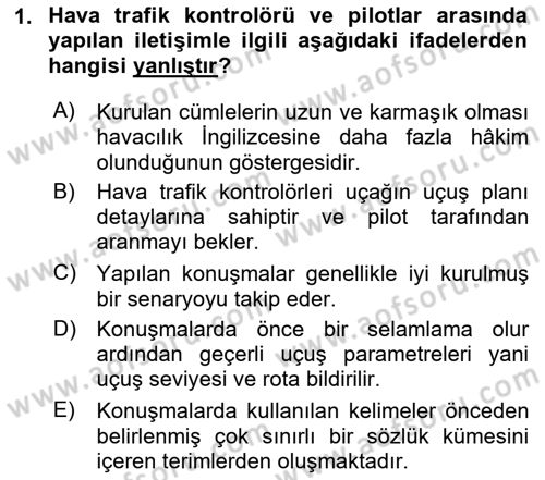 Havacılık Terminolojisi Dersi 2021 - 2022 Yılı Yaz Okulu Sınav Soruları 1. Soru