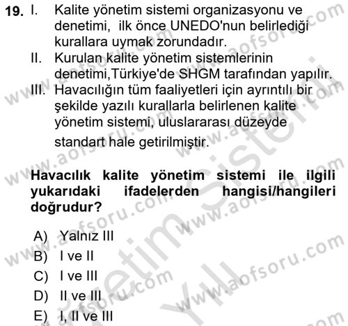 Havacılık Terminolojisi Dersi 2021 - 2022 Yılı Yaz Okulu Sınav Soruları 19. Soru