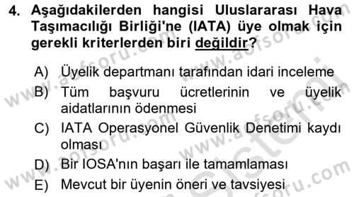 Havacılık Terminolojisi Dersi 2021 - 2022 Yılı Yaz Okulu Sınav Soruları 4. Soru