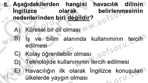 Havacılık Terminolojisi Dersi 2021 - 2022 Yılı Yaz Okulu Sınav Soruları 5. Soru