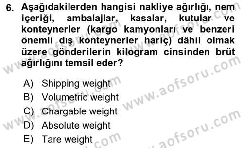 Havacılık Terminolojisi Dersi 2021 - 2022 Yılı Yaz Okulu Sınav Soruları 6. Soru