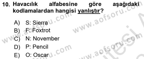 Havacılık Terminolojisi Dersi 2023 - 2024 Yılı (Vize) Ara Sınavı 10. Soru