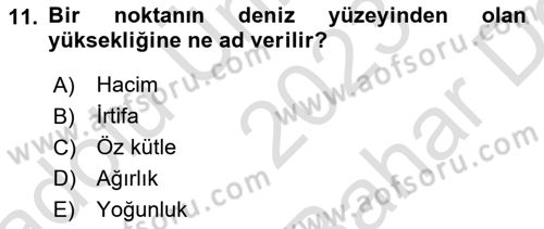 Havacılık Terminolojisi Dersi 2023 - 2024 Yılı (Vize) Ara Sınavı 11. Soru